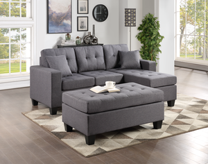 NAOMI GREY LINEN REVERSIBLE SECTIONAL OTTOMAN