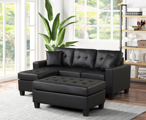 Naomi Black PU - Reversible Sectional & Ottoman **NEW ARRIVAL**