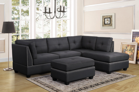 Sienna - Grey Linen Sectional + Ottoman Set