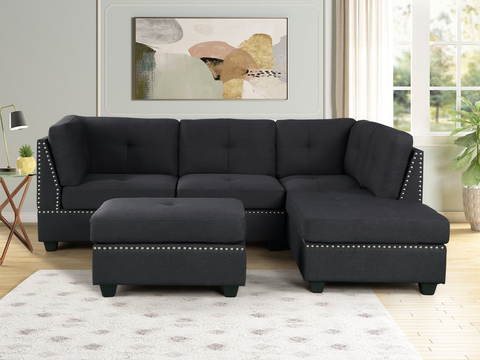 Sienna22 (Black-Linen) Sectional + Ottoman Set**ON SALE**