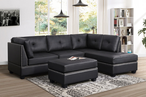 Sienna Sectional + Ottoman Set (Black-Vinyl)**ON SALE**