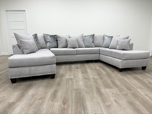 111 - (Dove-Nailheads) Sectional with Double Chaise