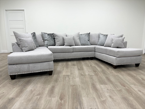 111 - (Dove-Nailheads) Sectional with Double Chaise