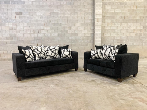 110 - Black Sofa and Love Seat Set * Made in USA