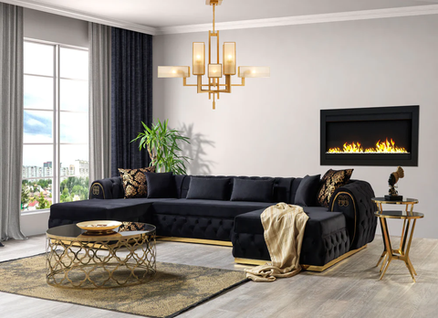 Jess Velvet Black Double Chaise Sectional