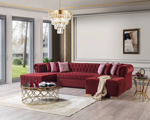 Lauren Maroon Velvet Double Chaise Sectional