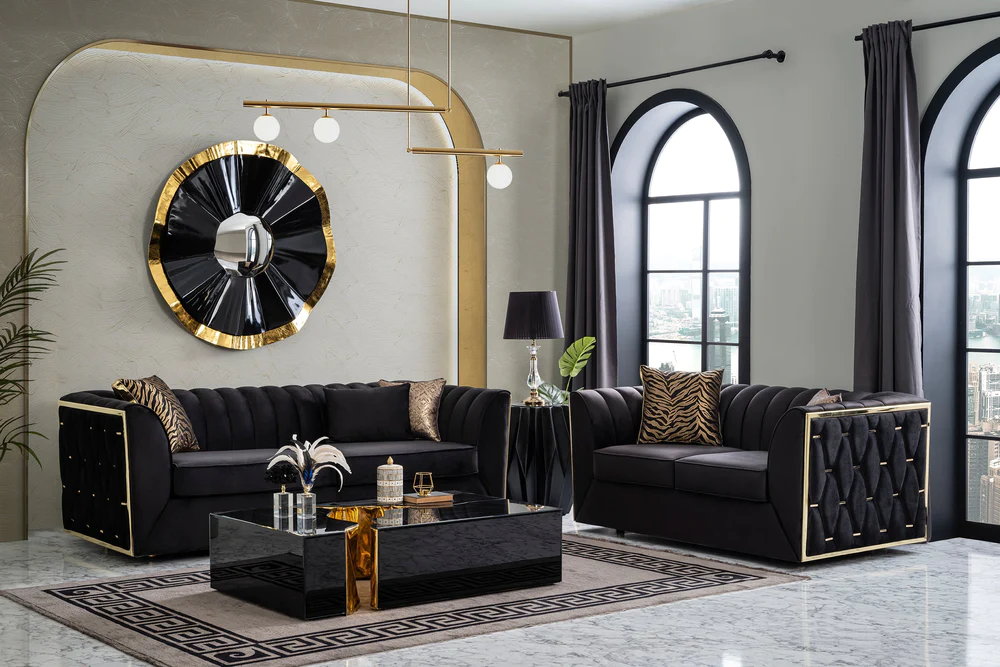 Dream Black Velvet Sofa & Loveseat