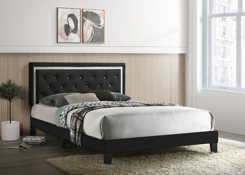 Passion Black Velvet Platform Bed - Twin, Full, Queen, King