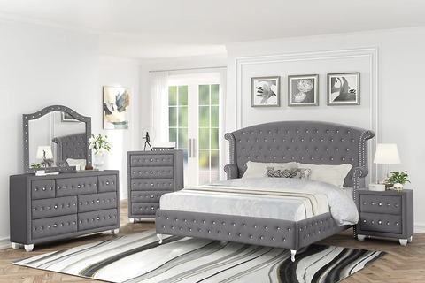 B2029 OLIVIA (GREY) PLATFORM BED AVAILABLE IN QUEEN AND KING SIZES