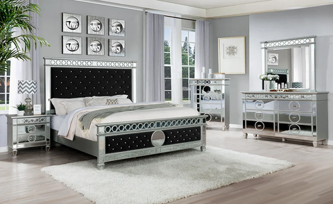 B1852 BELLA (BLACK VELVET) BEDROOM SET AVAILABLE IN QUEEN AND KING SIZES AS 4 PC 0R 5 PC SET