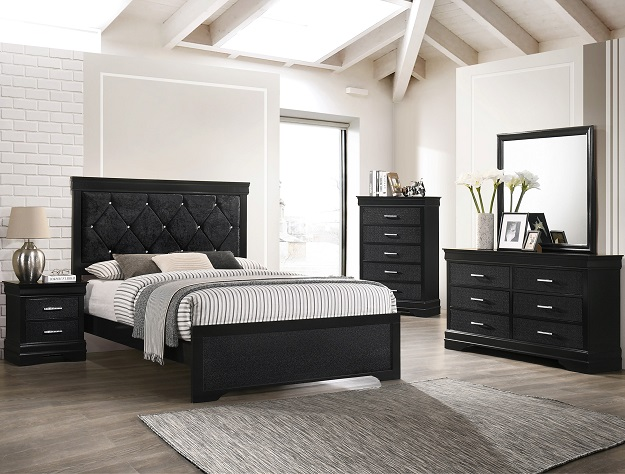 SETB6918 AMALIA BLACK BEDROOM SET AVAILABLE IN TWIN, FULL, QUEEN AND KING SIZES