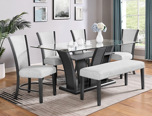 1216DVT-6P CAMELIA DOVE DINING TABLE WITH 4 CHAIRS AND BENCH.