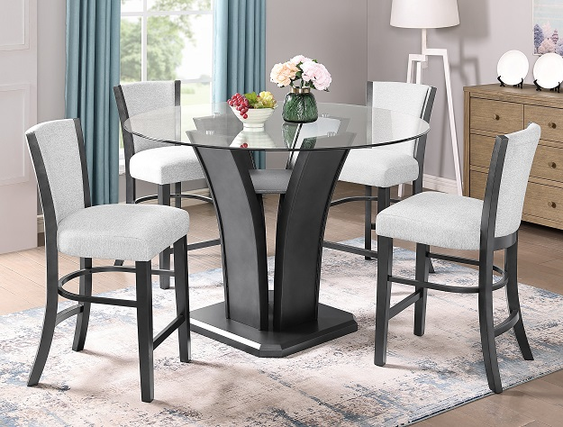 1716 5 PIECE CAMELIA DOVE GLASS TOP COUNTER HEIGHT DINING SET