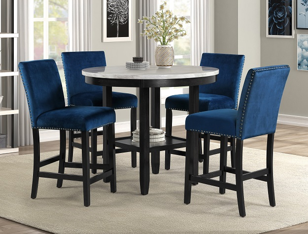 1715-42RD-5P LENNON ROUND COUNTER HEIGHT SET AVAILABLE W BLACK OR BLUE CHAIRS