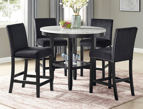 1715-42RD-5P LENNON ROUND COUNTER HEIGHT SET AVAILABLE W BLACK OR BLUE CHAIRS