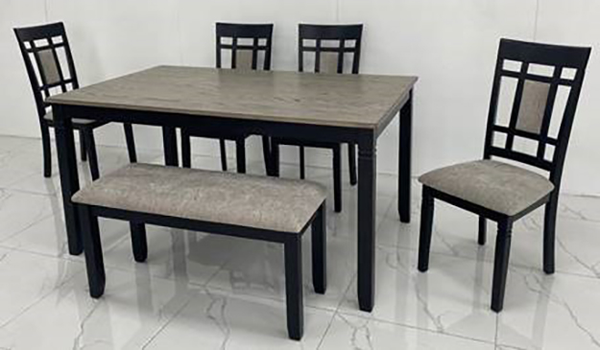 Paige 6-Piece Dining Set with 4 Chairs and Bench Available in Light Grey and Dark Grey