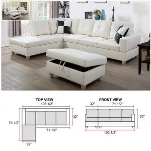 Ainehome  White Faux Leather Sectional Sofa Couch Set
