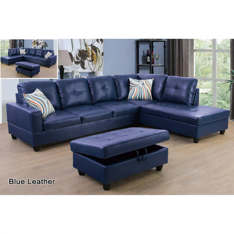 Ainehome Modern Sectional Sofa Blue Leather Living Room Sets