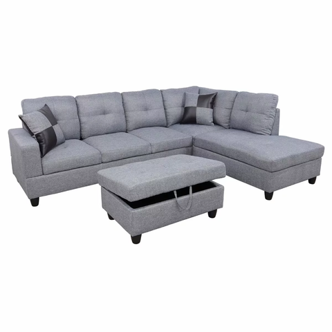 Ainehome L-Shaped Sectional Sofa Set, 3PC (Grey)