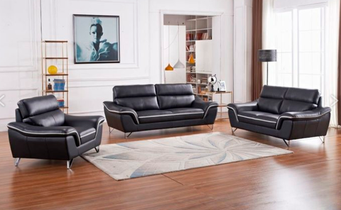 U168-BL-Leather Gel-Sofa, Love and Chair - Grey