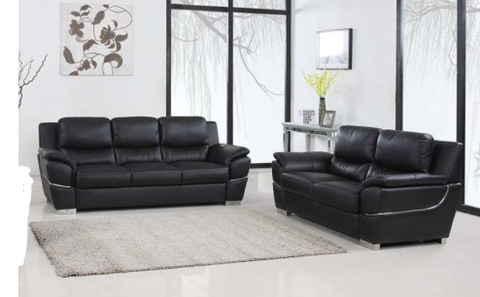 U4572 Black- Leather Gel- Sofa and Love