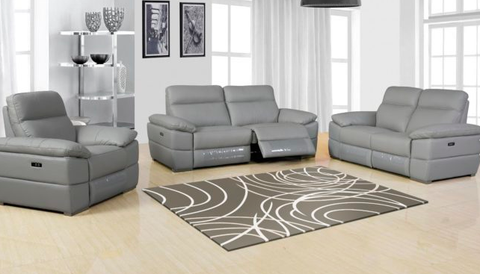 UR9563Gray- Top Grain Leather/Power Motion-Sofa, Love and