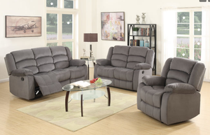 UR9824 Gray- Fabric- Sofa, Love and Recliner