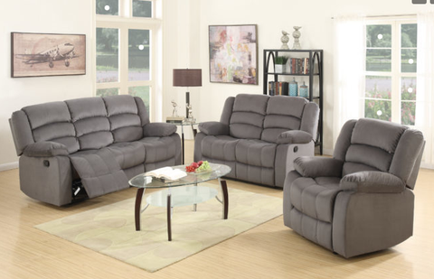 UR9824 Gray- Fabric- Sofa, Love and Recliner