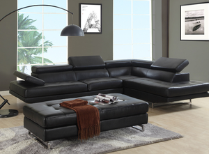 U8136 Black- Bonded Leather - Sectional 2Pc