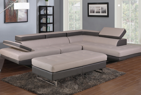 U8136 Light Gray/Dark Gray - Bonded Leather - Sectional