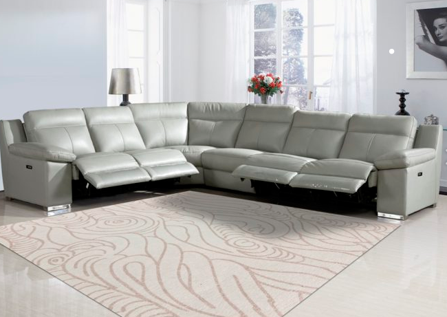 UR9583 Light Grey- Top Grain Leather/ Power Motion- Sectional