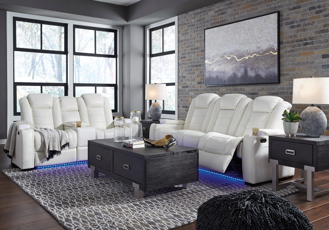 Ashley 370-04 White Power 2PC Reclining Sofa-Loveseat Set