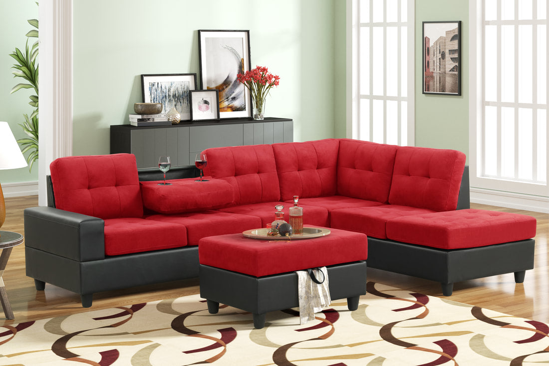 PU7-Heights Reversible Sectional + Storage Ottoman Set