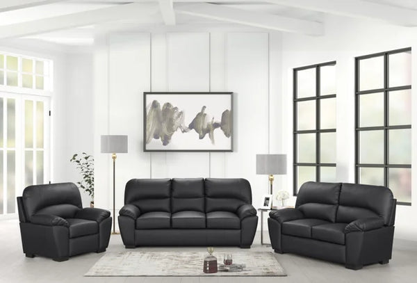 TIFFANY FAUX LEATHER BLACK LIVING ROOM SET AVAILABLE AS 2 PIECE OR 3 PIECE SET