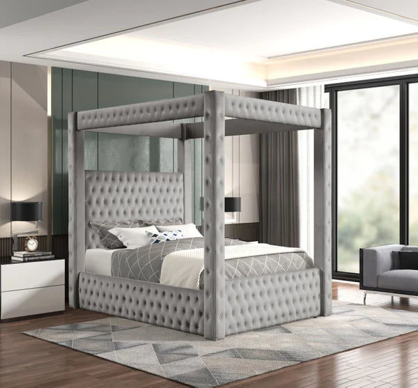 CASTLE GRAY PLATFORM BED AVAILABLE IN QUEEN AND KING SIZES