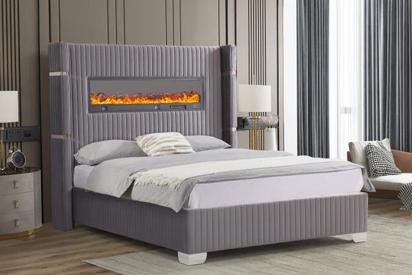 ROMANCE GRAY PLATFORM BED AVAILABLE IN QUEEN AND KING SIZES