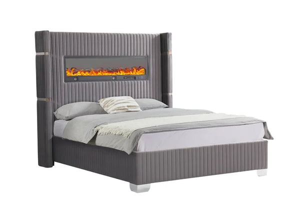 ROMANCE GRAY PLATFORM BED AVAILABLE IN QUEEN AND KING SIZES