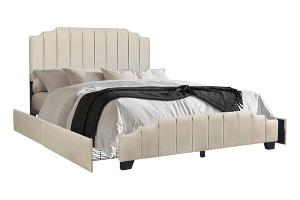 HH975 BEIGE PLATFORM BED AVAILABLE IN FULL QUEEN AND KING SIZES