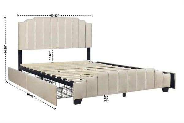 HH975 BEIGE PLATFORM BED AVAILABLE IN FULL QUEEN AND KING SIZES