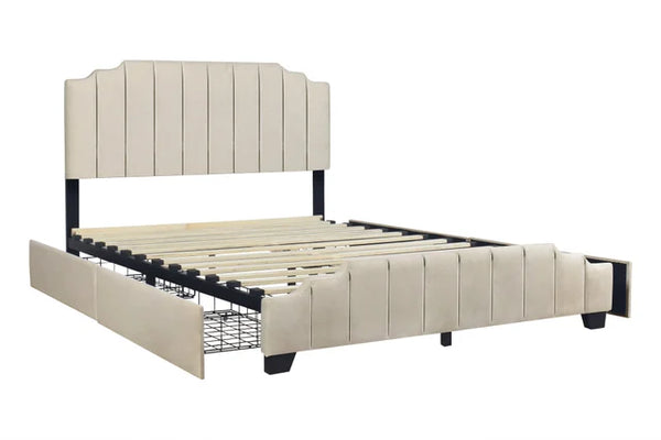 HH975 BEIGE PLATFORM BED AVAILABLE IN FULL QUEEN AND KING SIZES