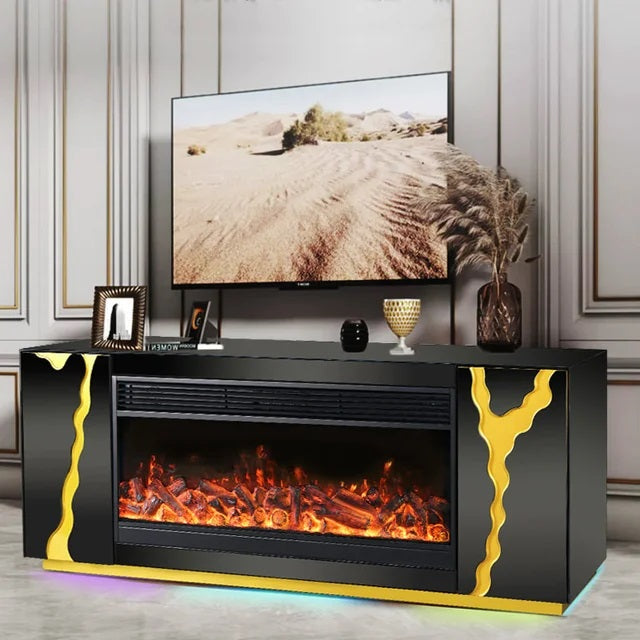 A804 TV STAND WITH FIREPLACE (BLACK)