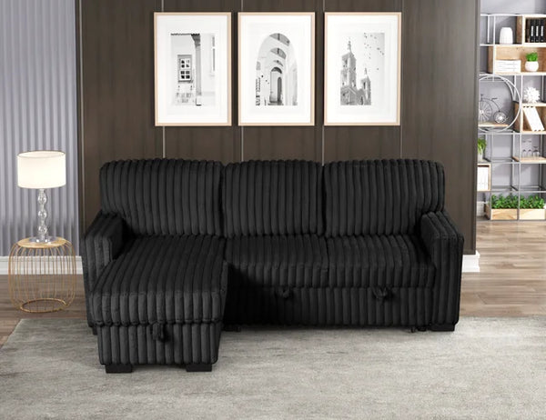 POLAND BLACK REVERSIBLE SECTIONAL WITH PULL-OUT BED