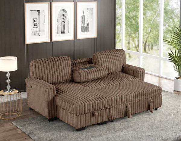 POLAND MOCHA REVERSIBLE SECTIONAL WITH PULL-OUT BED