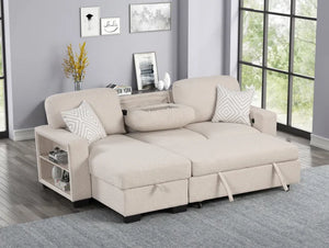 PACIFIC BEIGE REVERSIBLE SECTIONAL WITH PULL-OUT BED