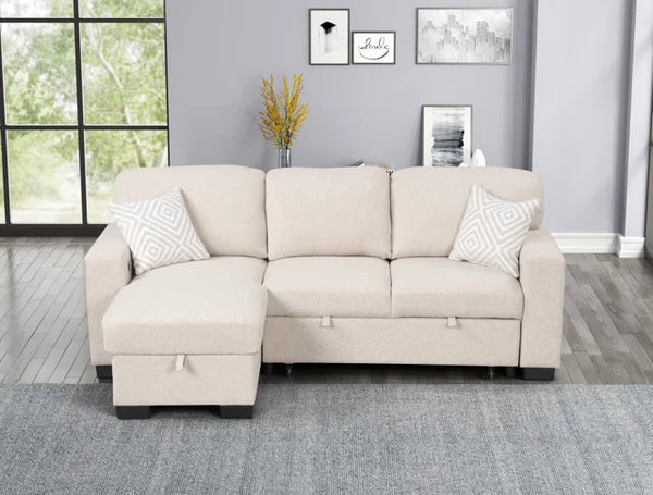 PACIFIC BEIGE REVERSIBLE SECTIONAL WITH PULL-OUT BED