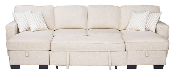 SAHARA BEIGE DOUBLE STORAGE CHAISE SECTIONAL W/ DROP DOWN CUPHOLDERS