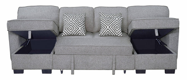 SAHARA GREY DOUBLE STORAGE CHAISE SECTIONAL W/ DROP DOWN CUPHOLDERS