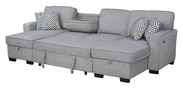 SAHARA GREY DOUBLE STORAGE CHAISE SECTIONAL W/ DROP DOWN CUPHOLDERS